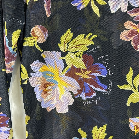 Cinq a sept Bridgette shirred mesh floral turtleneck top sz lg - Picture 9 of 15